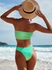 Solid Color Crinkle Bandeau High Waist Bikini Set