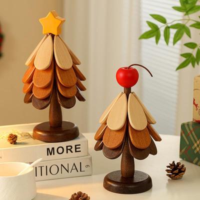 Luxury Christmas Tree Wood Insulated Pot Pad & Coaster Set