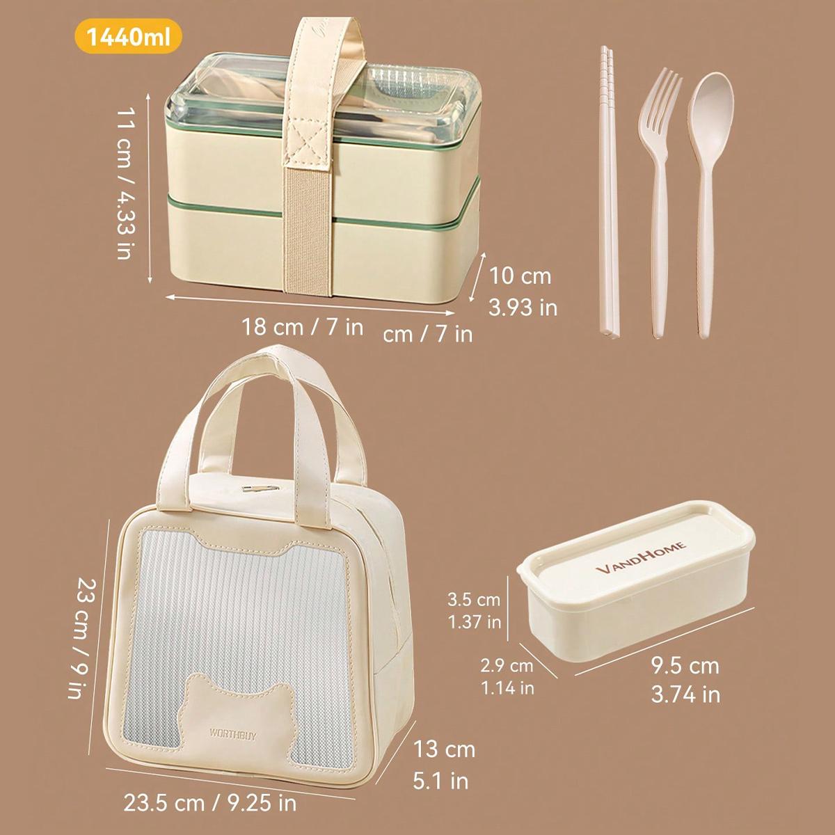 1440 мл Двухслойный пластиковый ланч-бокс с приборами и сумкой для ланча подходит для микроволновой печи портативный квадратный ланч-бокс для детей и студентов 2 2933₽