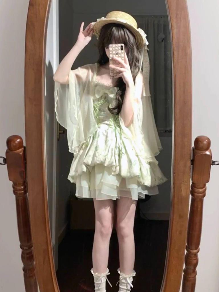Petite Forest Fairy Dress: Summer Princess Puff Skirt Two-Piece Set for Women