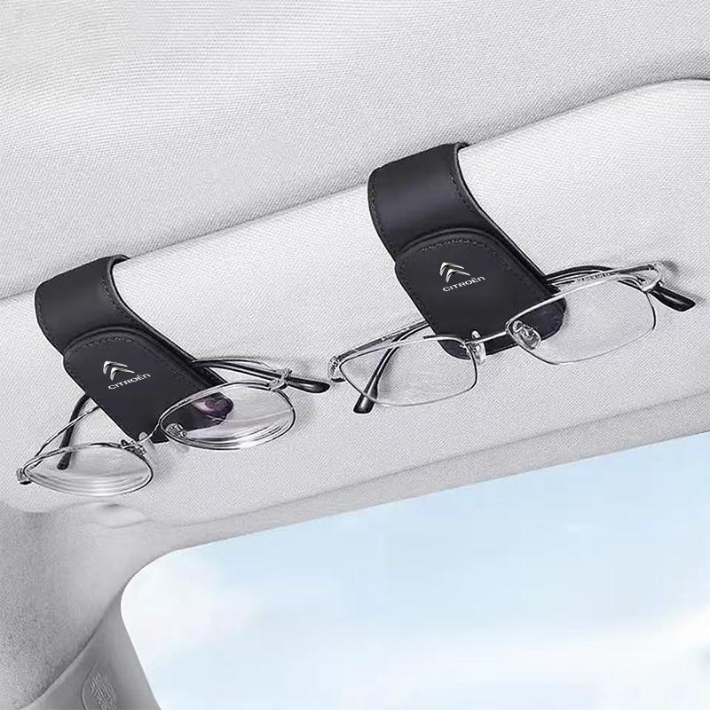 YKFEA1 Car Visor Glasses Clip Magnetic Leather Sunglasses Holder For Citroen e-C3 e-C4 C5X C3 C1 C-Elysee C4 Aircross Cactus Picasso