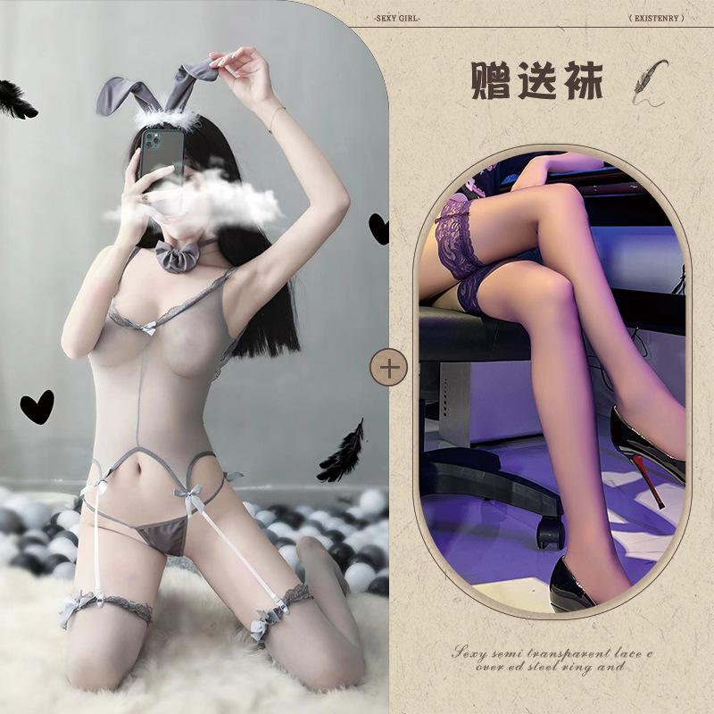 New Sex Underwear Sexy Free Rabbit Lang Skinny Breast Squeeze Suspender Rabbit Seduction Set