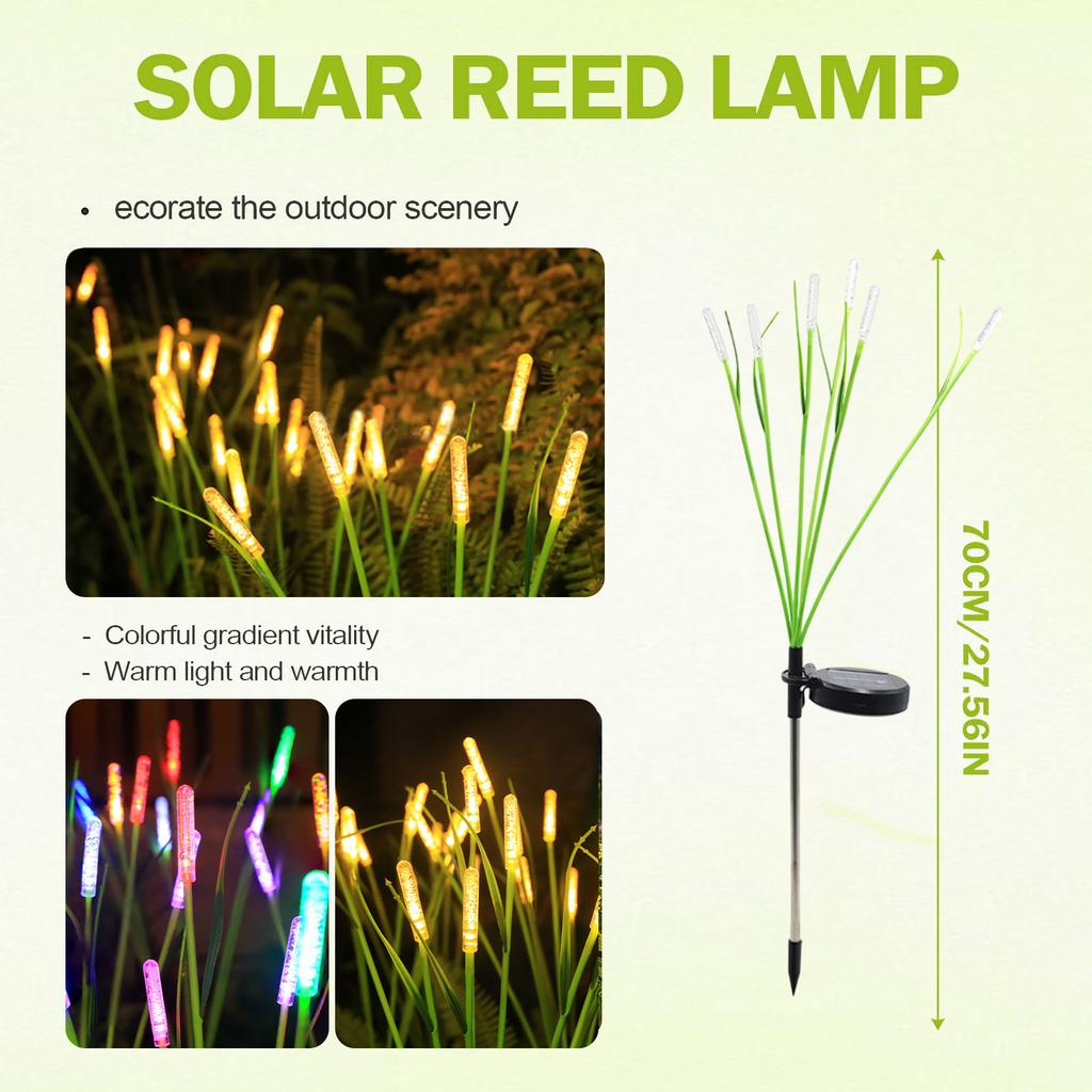 Solar Powered Outdoor LED Garden Lights 6 Reeds Lawn Decorative Pathway Lighting Stake with Integrated Solar Panel for Yard Patio