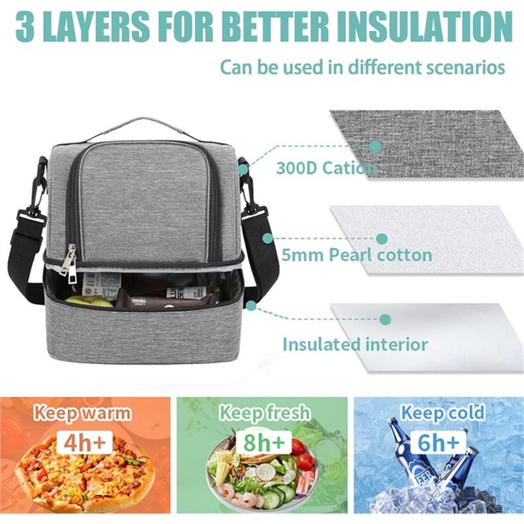 Insulated Lunch Bag for Men & Women, Double-Layer Leakproof Cooler with Adjustable Strap for Office, Picnic, Beach