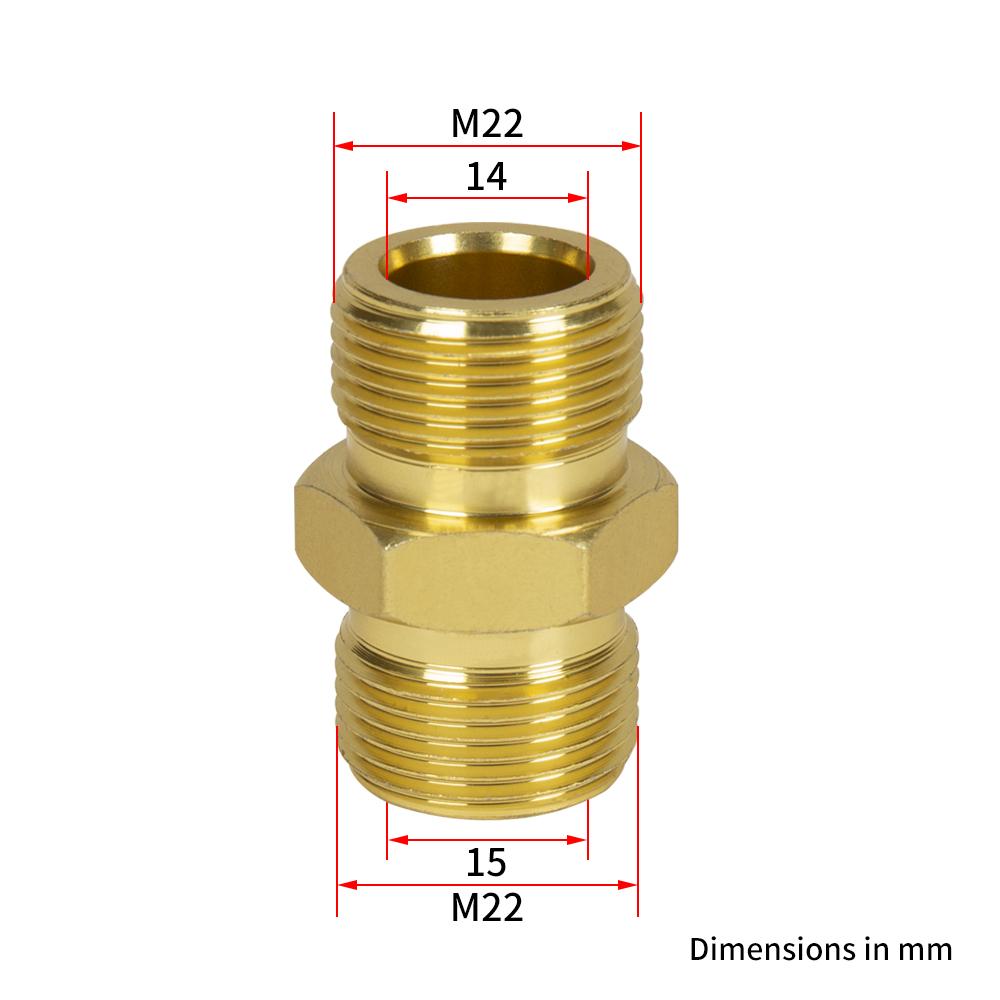 

Переходник-удлинитель шланга для мойки высокого давления для мойки автомобилей M22 с наружной резьбой ID14 - M22 с наружной резьбой ID15