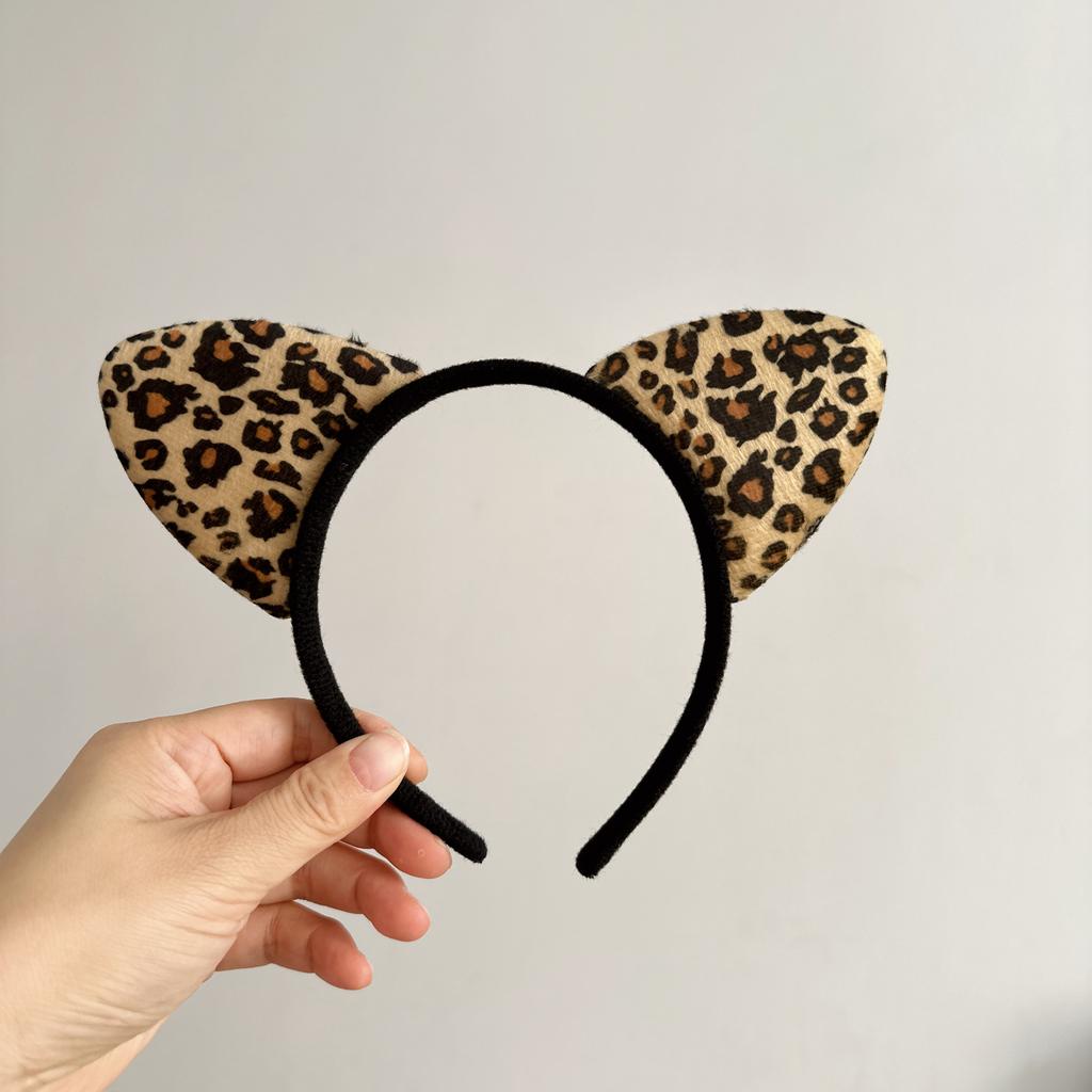 Plüsch Katzenohren Stirnband Vintage Leopardenmuster Haarreifen Niedliche Festival-Accessoires Mode Mit Clips Schleife für Haare Haarreif