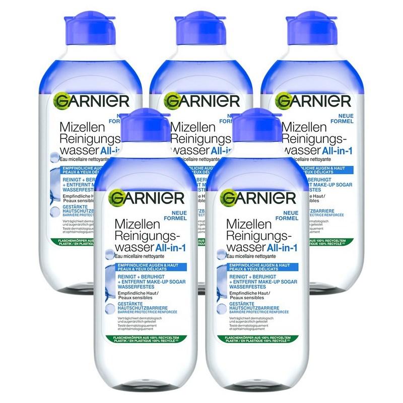 Garnier Skin Active Micellar Cleansing Water Lip & Eye Remover for Extremely Sensitive Skin, 400ml, 5 pcs