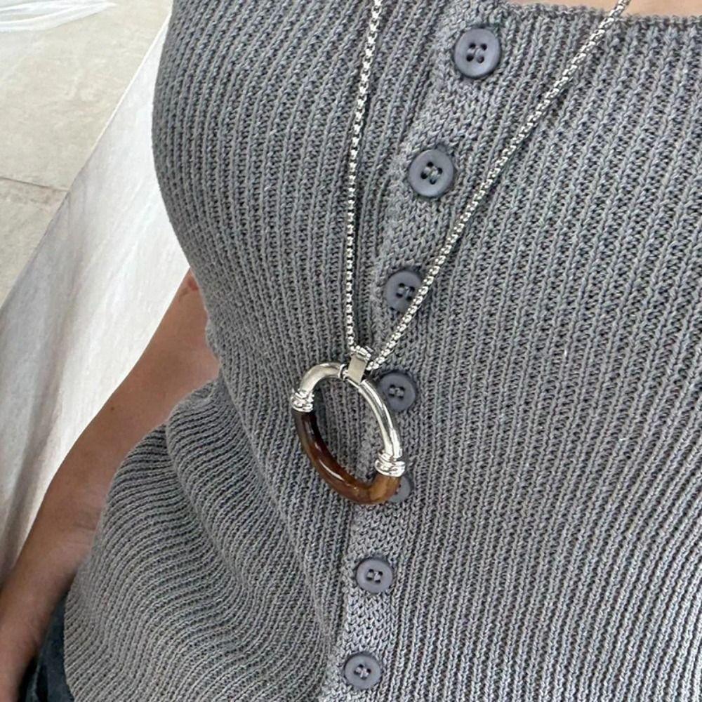 Stainless Steel Chain Long Chain Necklace Y2K Sweater Chain Amber Splicing Necklace Women