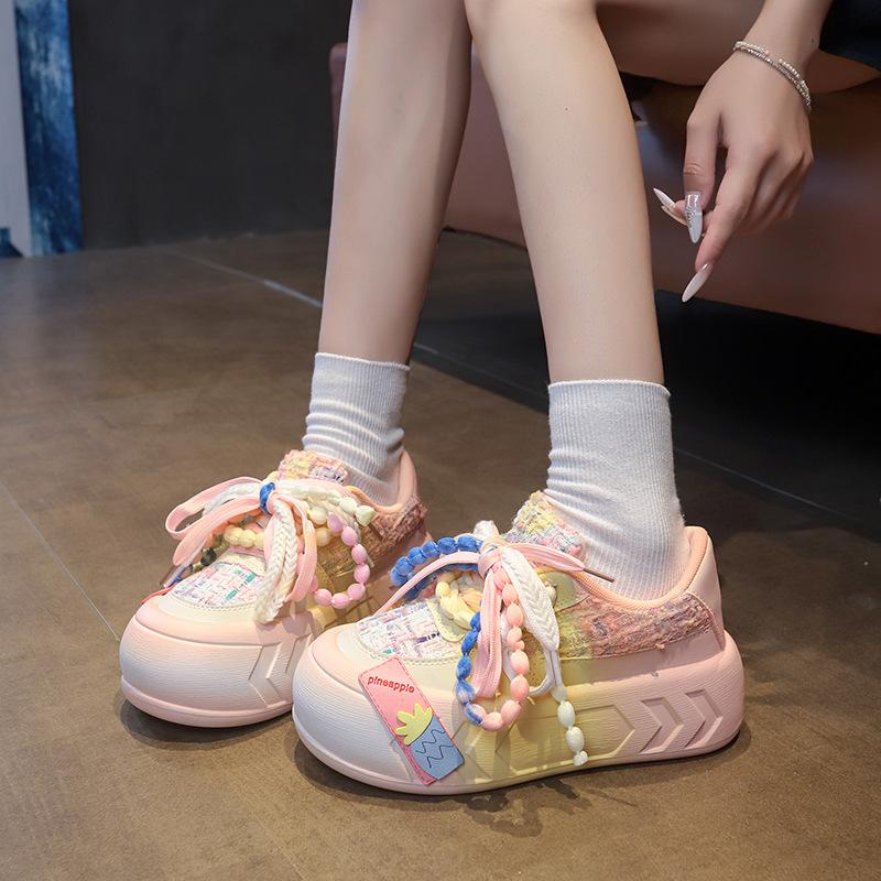 Niche Original Thick Baseplate Shoes Women's 2025 New Student Versatile Muffin Little White Shoes Sports and Leisure Big Head Shoes