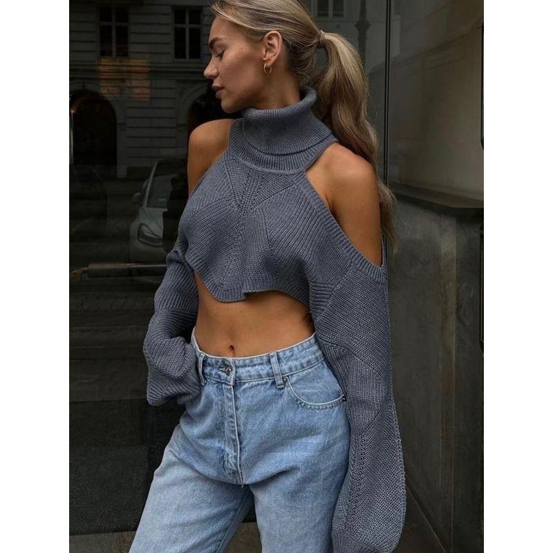 Off-the-Shoulder Cool Girl Fashion Ins Turtleneck Knitting Small Waistcoat