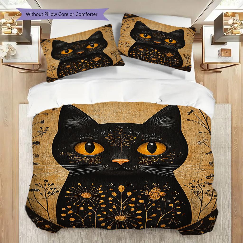 Tabby Cat Pattern Bedding Quilt Set Quilt Cover Pillowcase Home Decoration Birthday Gift (1 * duvet cover + 2 * pillowcase, without core)
