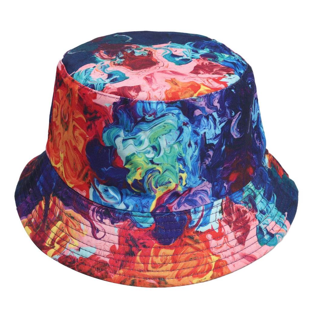 Europejsko-Amerykański Kapelusz Bucket Tie-Dye Chroniący Przed Słońcem: Dwustronny Design Graffiti dla Mężczyzn i Kobiet