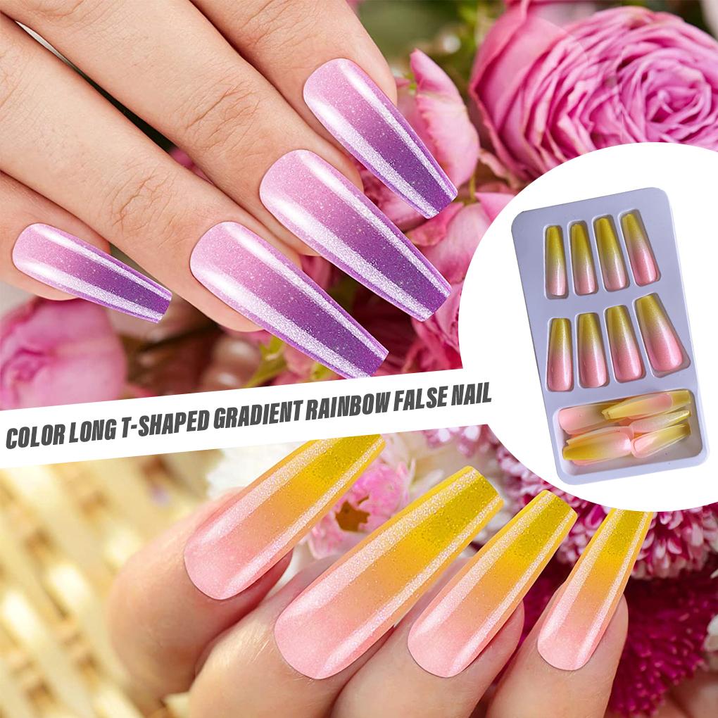 1 Set Color Street Nail Strips False Tips Colorful Gradient Color Ballerina Style DIY Decorations for Women Girls