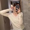 White V-neck Sweater Bottoming Shirt Women's New Thin Inner Sweater Autumn and Winter Low-neck Knitted Top