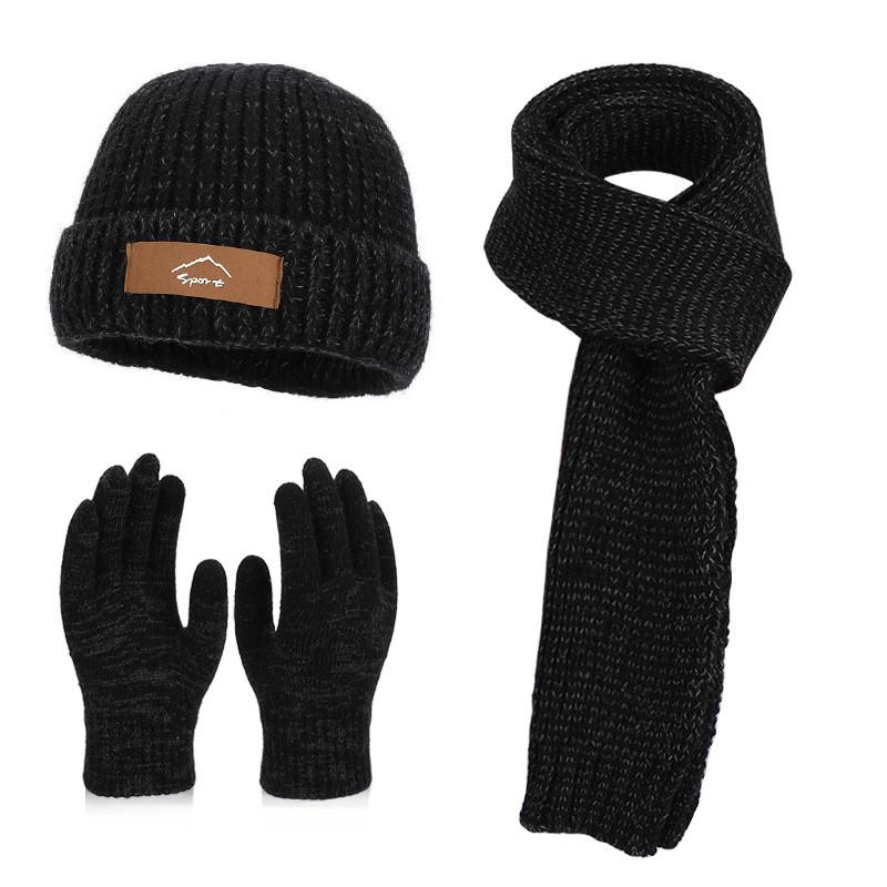 

Winter Knit Hat Scarf Gloves Combo For Men Women With Warm Fleece Outerwear For Outdoor Activities чорний