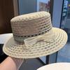 French Wide-Brimmed Straw Hat for Women Spring Summer Beach Sun Protection Cap with Elegant Bow Tie Sand Photo Shade