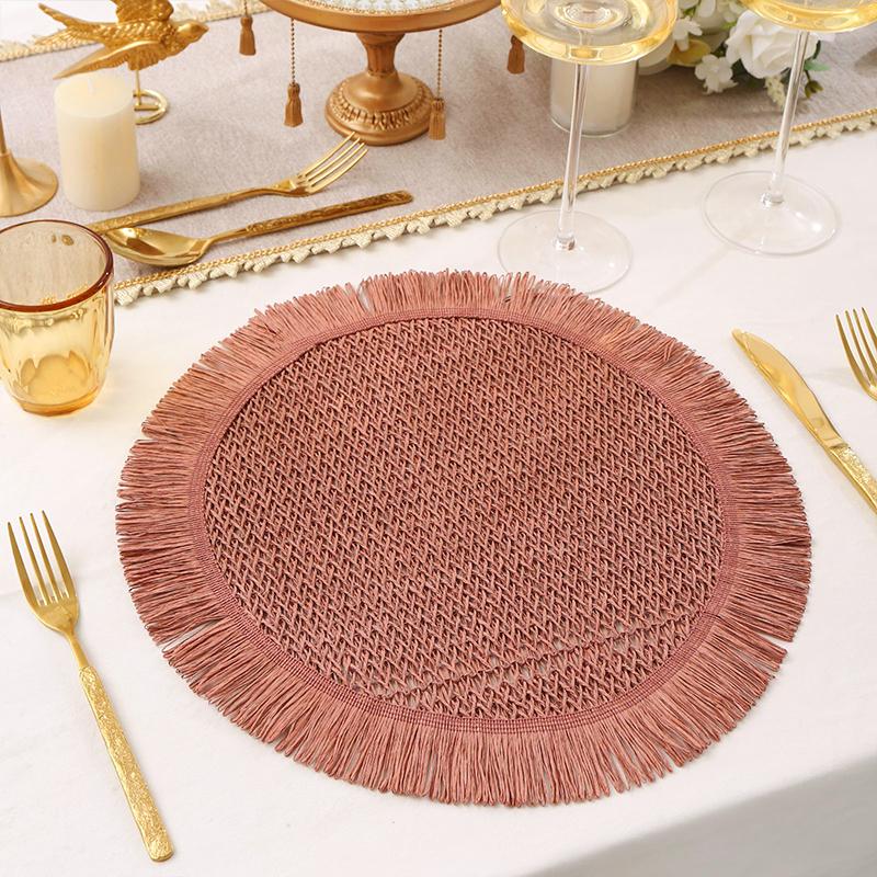 

1 шт. Нескользящий коврик для западной еды, подставка, украшение плетением, льняная подставка на обеденный стол, кисточка для декора, круглый
