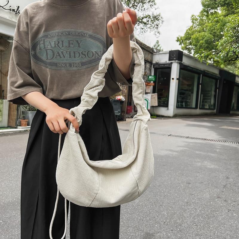 Leichte Cordtasche, einfarbig, Umhängetasche für Damen, Reise-Umhängetasche