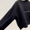 Women Loose Round Neck Long Sleeve Pullover Sweatshirt Top with Zipper Pocket Short