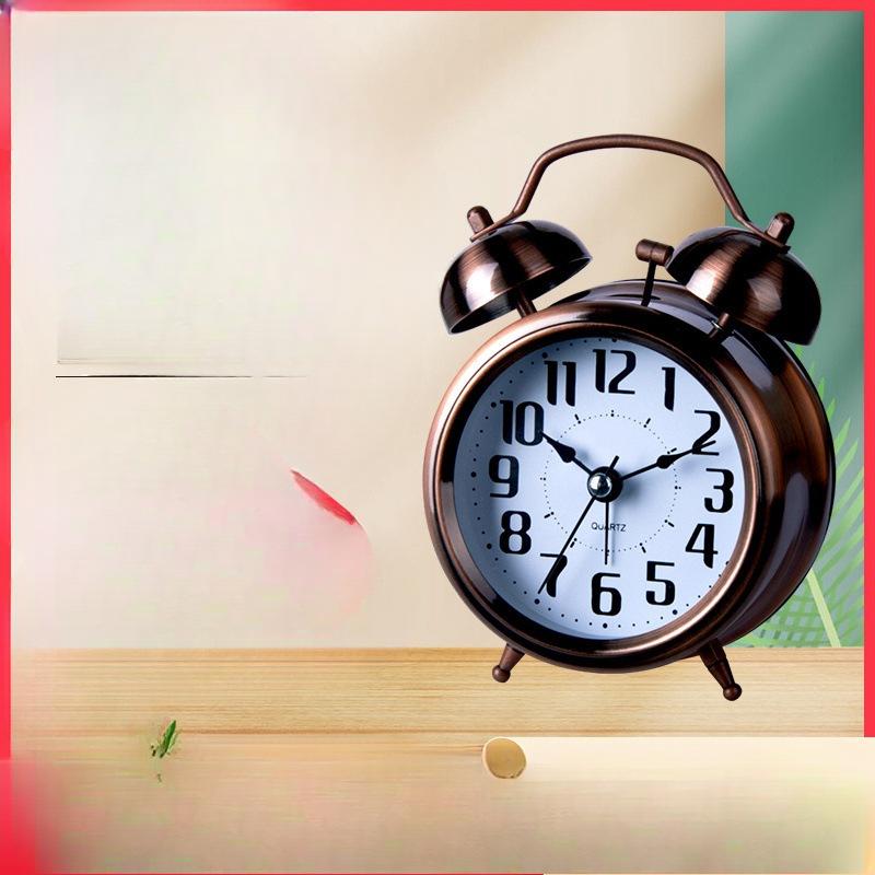 Red Ancient Luminous Mute Alarm Clock Children Student Small Metal Clock Loud Double Ring Ring Ring Retro Home Use