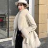 Winter Women's  Faux Fur Coats Slim V Neck Faux Fox Fur Coat Thickened PU Leather Jacket with Fur Collar