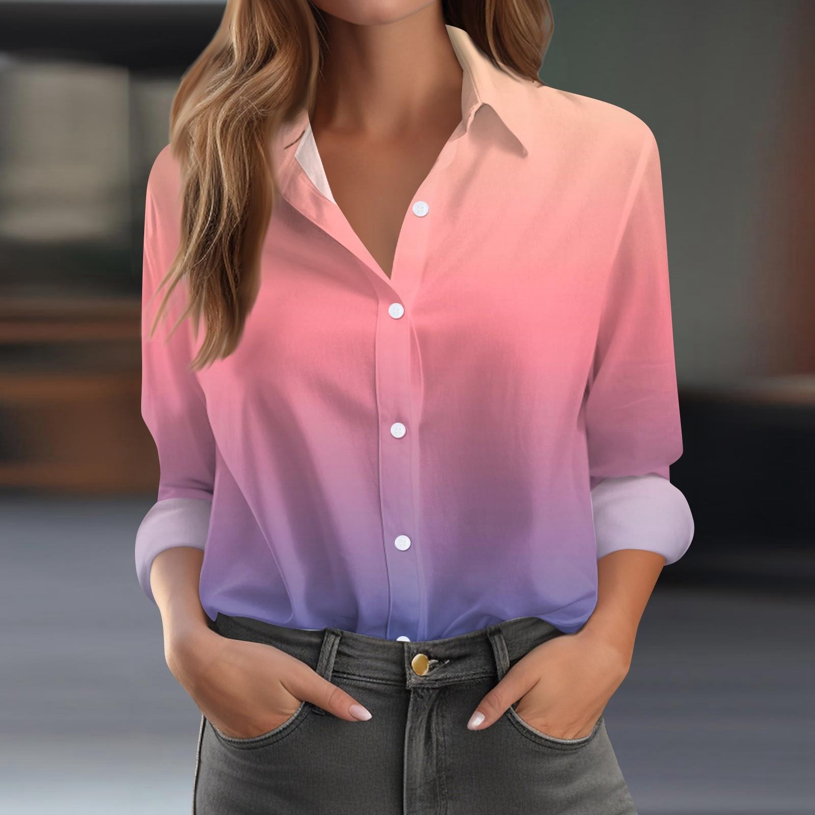 

Женская рубашка-блузка с принтом и пуговицами, длинный рукав, повседневный базовый рубашечный воротник, обычный топ M розовый