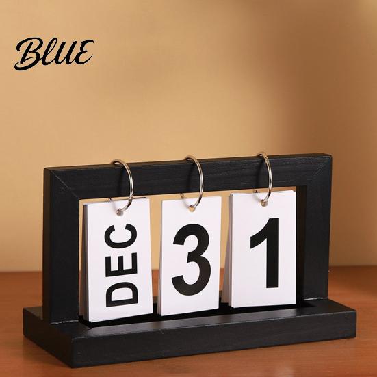 Desktop Calendar with Ornament Decor Metal Perpetual Solid Wood Iron Ring Rust-Resistant Wooden Rust-resistant