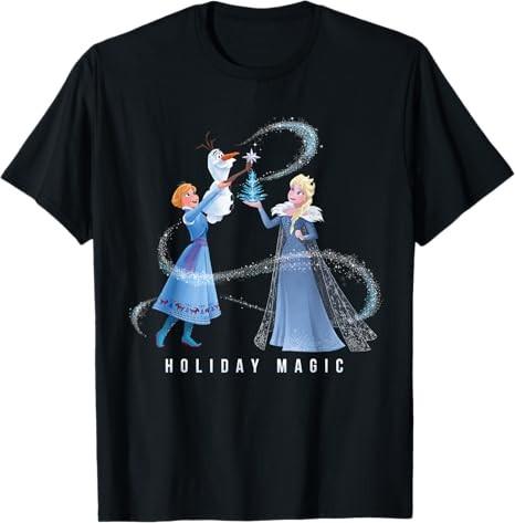 Frozen Elsa Anna Olaf Holiday Magic Black TShirt S