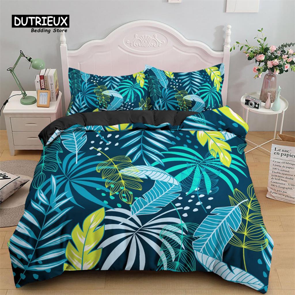Green Palm Leaf Bedding Set Hawaiian Tropical Leaves Duvet Cover Microfiber Monstera Banana Leaves Quilt Cover For Teen Adults