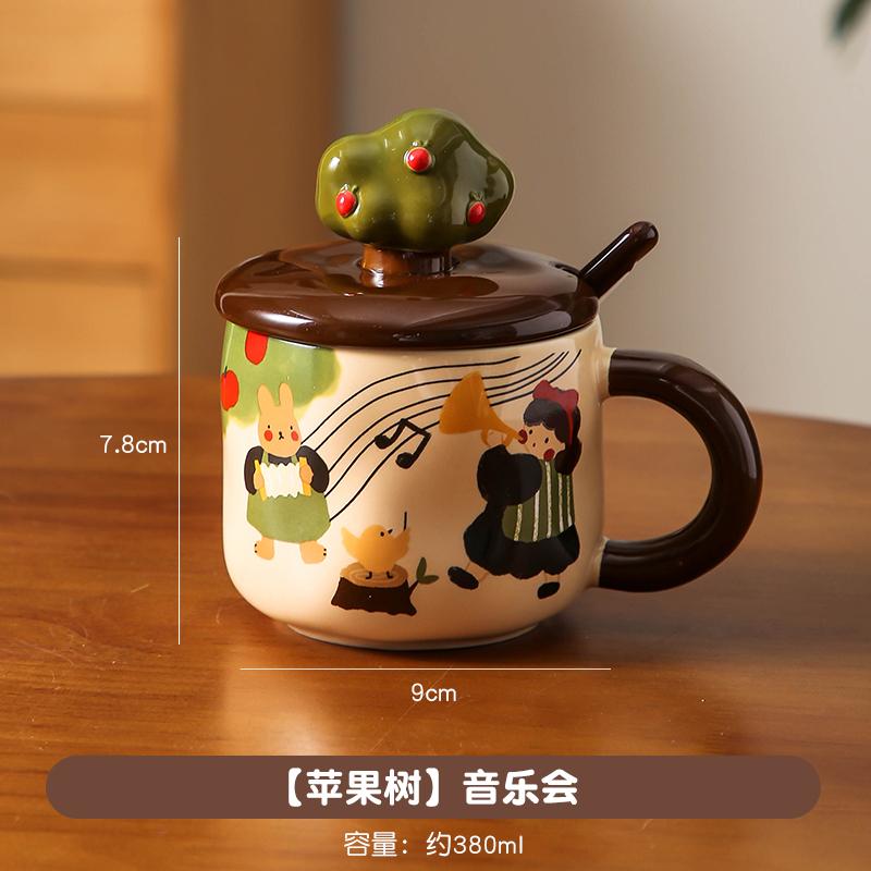 

Apple Tree Girl Ceramic Water Cup Lovely Birthday Present Mug With A Lid Spoon Girls Coffee Cup Breakfast Cup