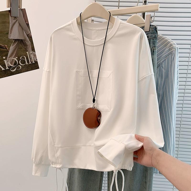DIMANAF 2025 New T-Shirt Women printing Hoodies & Sweatshirts Loose Casual Basic O-Neck Autumn Tops Black Pullover