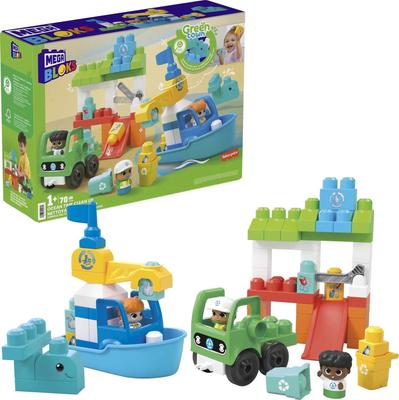 MEGA BLOKS Green Town Cleaning the Sea with Whales Boat and Truck Set Blocks Educational and Learning Toys for Ages 1 and Up Green HPB49