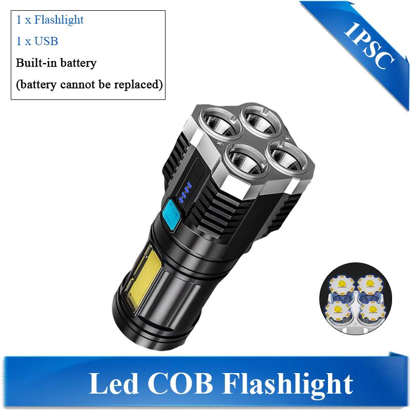 Super Light LED Flashlight COB Side Light USB Recharge Super Bright 4 LED Side Light 4 Modes Flashlight Built-in Battery Outdoor Hunting Camping