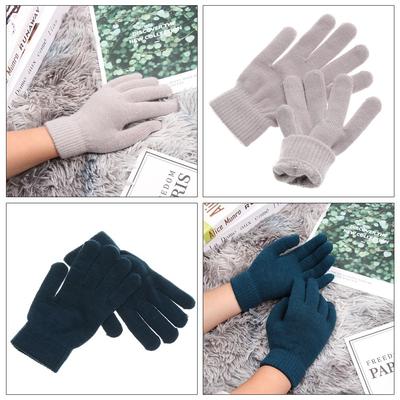 Gifts Basic Thicken Winter Warm Plush Lining Full Fingered Gloves Mittens Wool Knitted