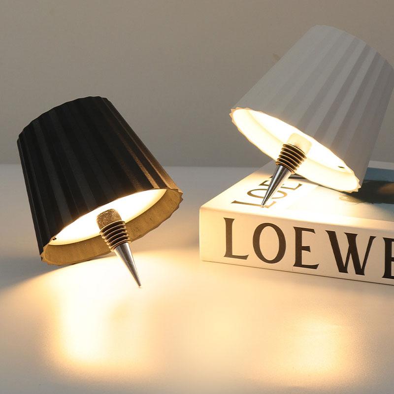 Pleated Lampshade LED Bottle Lamp Mobile Charging Dimmable Bar Restaurant Night Light Bottle Table Lamp Embedded Design