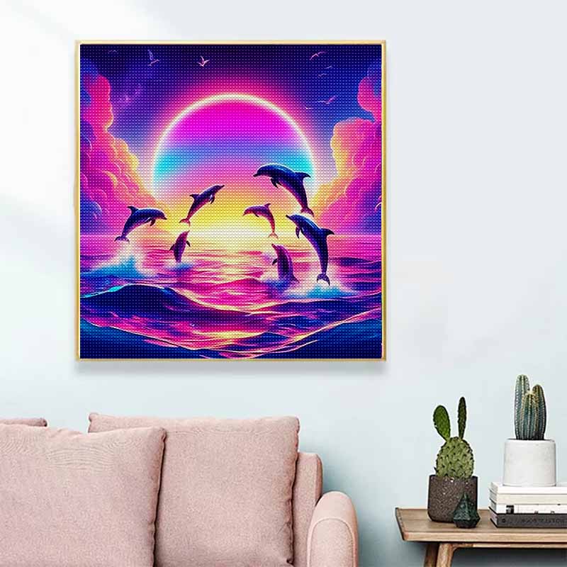 New Arrival 5D DIY Full Circle Diamond Painting "Leaping Dolphin" Embroidery Cross Stitch Home Decor Gift