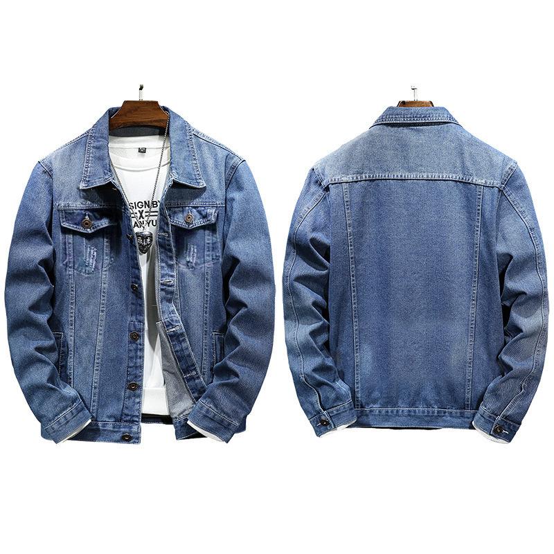 Autumn Denim Jacket Men Turn Down Collar Coat for Men Retro Hip Hop Style Denim Jacket with Multi Pockets Casual Streetwear