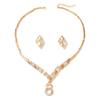 Gold zinc alloy inlaid rhinestone necklace earrings two-piece set for women's jewelry, women's jewelry set with accessories