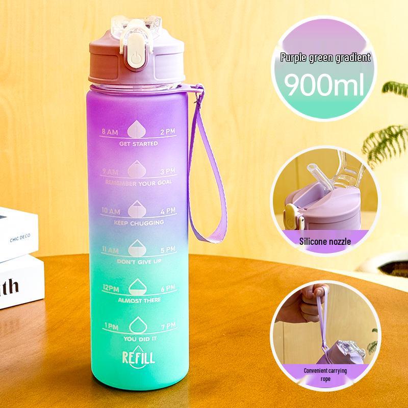 Gradient Color Large Capacity Bounce Lid Plastic Sports Water Bottle for Men and Women