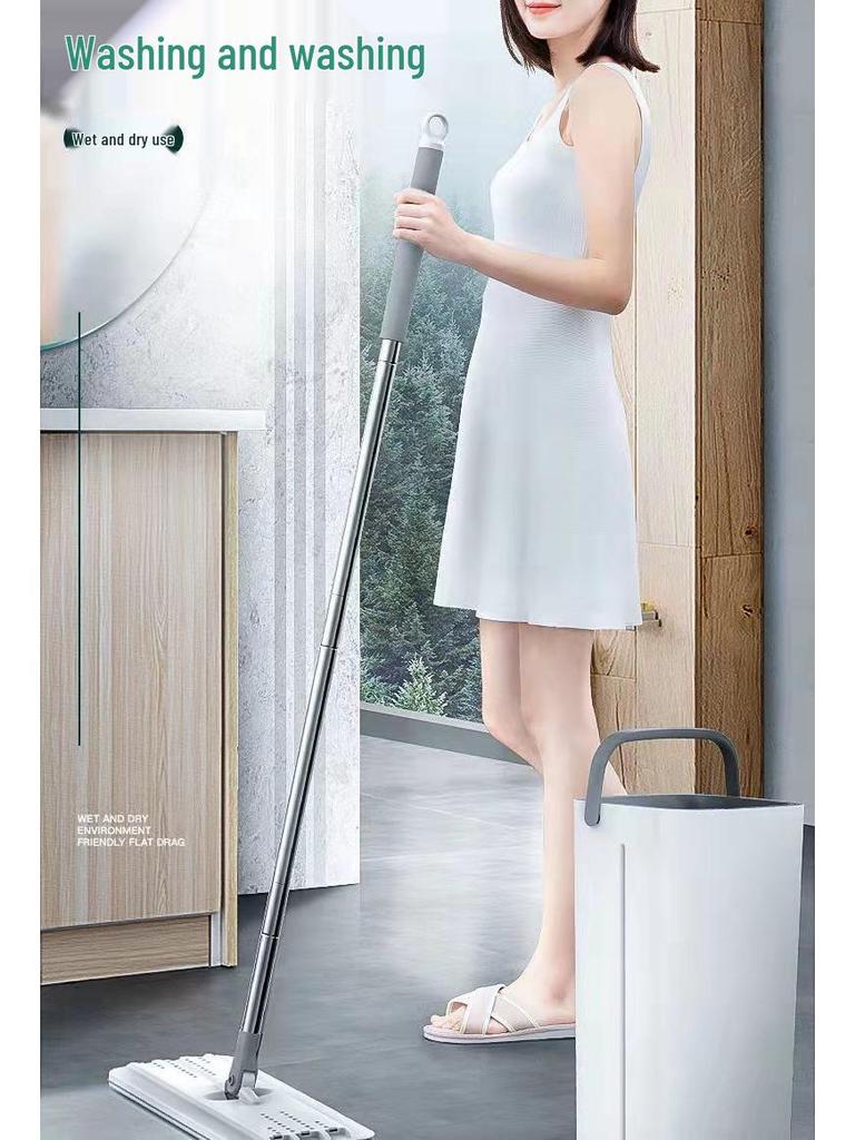 Home Mop Set: One-Step Clean, No-Hand Wash, Thickened Pad, Dual Wet/Dry Use, Includes Bucket for Easy, Lazy Floor Mopping.