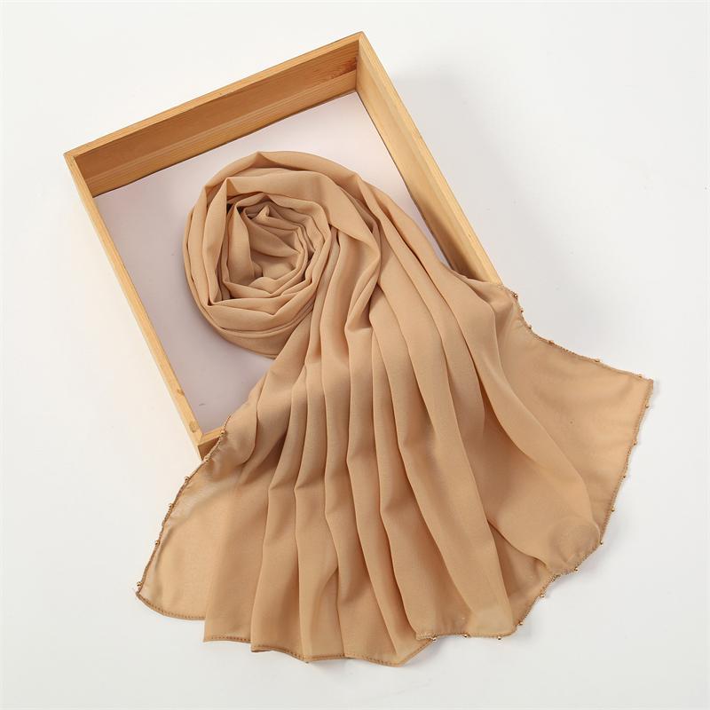 70*180cm Muslim Chiffon Hijab Shawls Scarf Women Solid Color Golden Chain Edge Head Wraps Women Hijabs Scarves Femme Muslim Veil