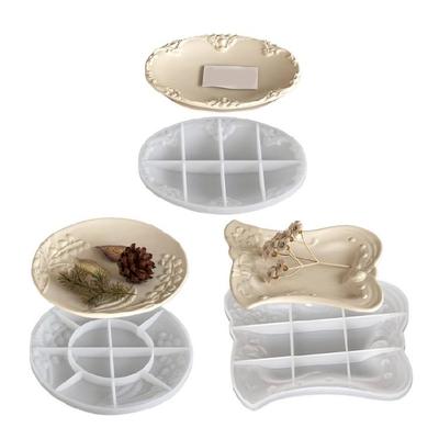 Textured Silicone Jewelry Tray Mold With Retro Embossed Patterns Oval/Round/Square Mould For DIY Container Making