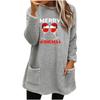 Women's Red Wine Glass Print Round Neck Loose Long Sleeve Pocket Plush Hoodie