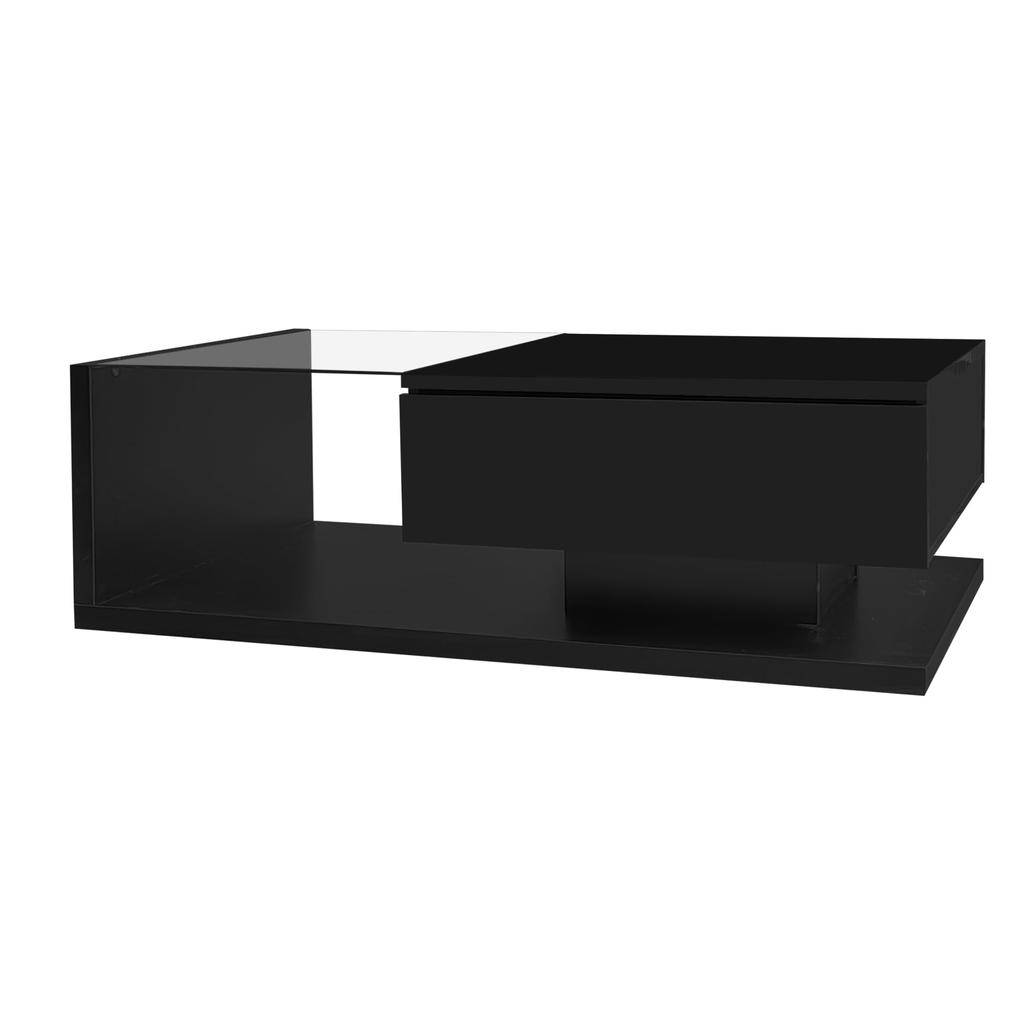 Wohnzimmertisch, LED Couchtisch mit Schubladen, Hochglanz Kaffeetisch mit Stauraum, Modern Coffee Table