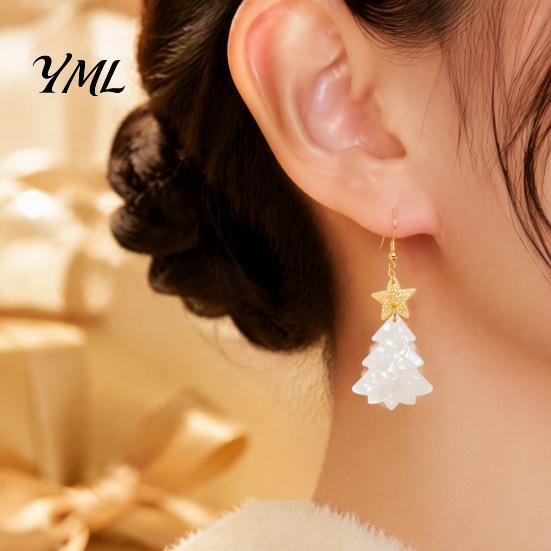 Christmas Party Fashion Accessories 1 Pair Tree Earrings, Glitter Acrylic Star Xmas Shape Decorative Earrings for Outfits Dangle Holiday Festive