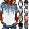 Women Denim Collar Patchwork Stitching Sweatshirt Casual Printed Pullover Short Sleeve Shirts
