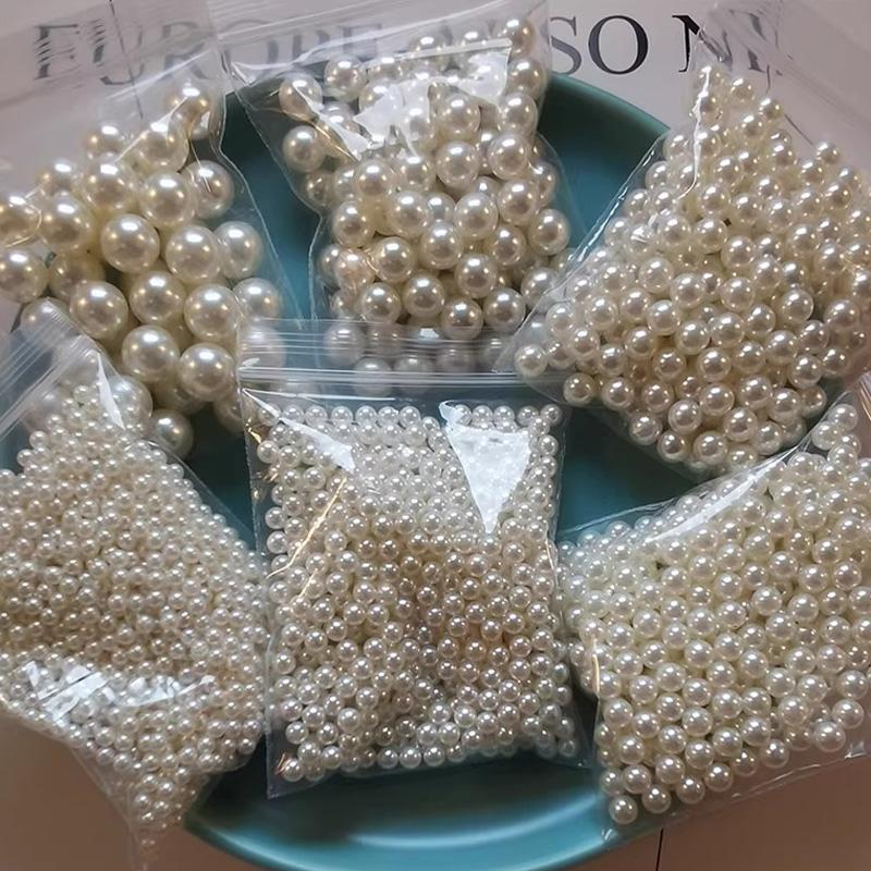 Simple 4/6/8/10mm Beige White Imitation Pearl with Hole Bead Necklace Earrings Bracelet with Round Beads for DIY Handmade Crafts