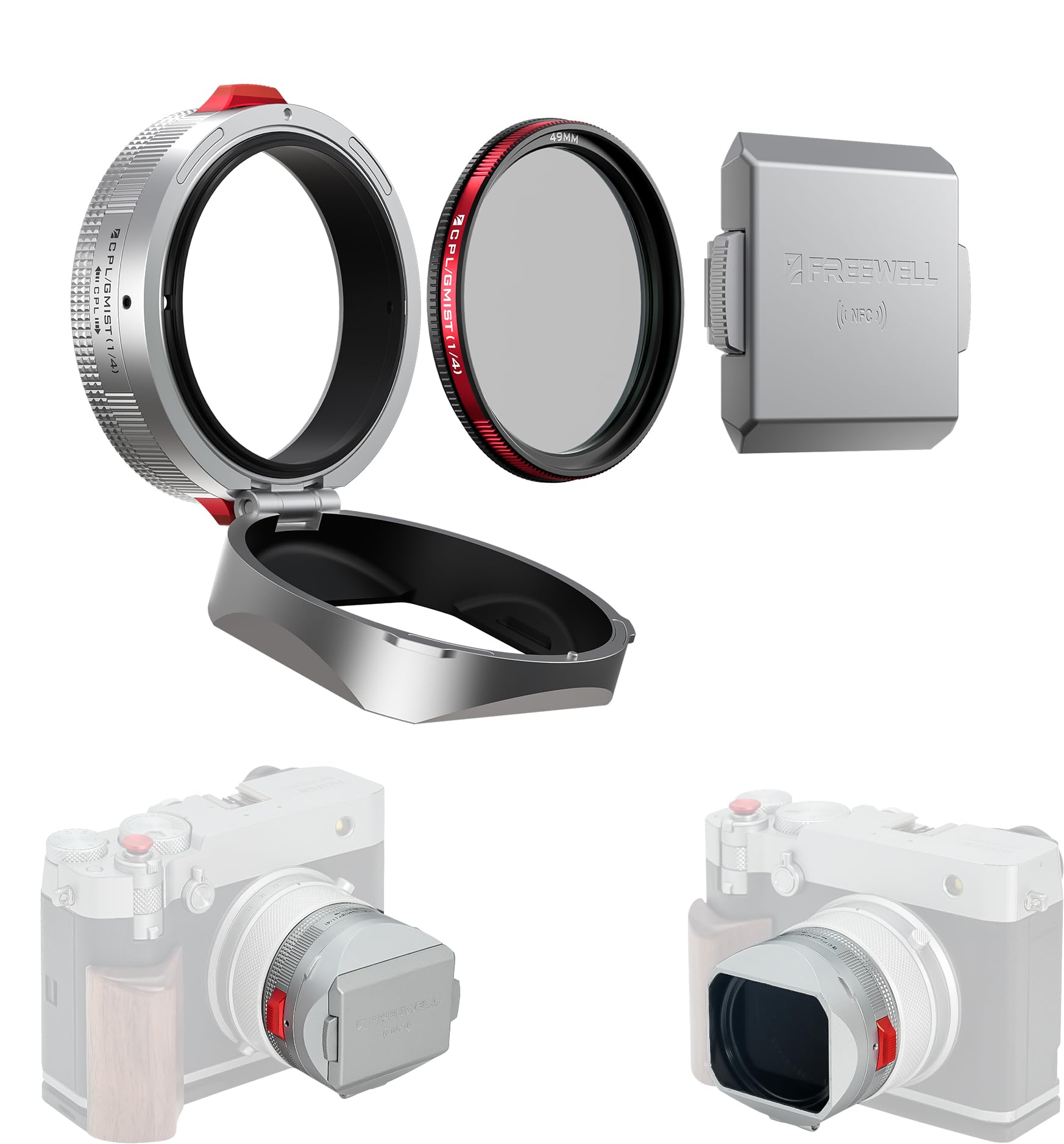 

Freewell Integrated Filter Lens Hood for FUJI Hybrid CPL Black Mist Silver GFX100RF, & Filter, (FW-GFX100RF-RLH-S)