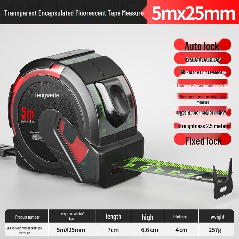 Double-Sided Fluorescent Tape Measure: Thick, Durable, Wear-Resistant, Waterproof, Drop-Proof, High-Precision, Transparent Ruler for Woodworking.