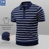 ROMON Men's Lyocell Ice Silk Striped Knit Polo Shirt